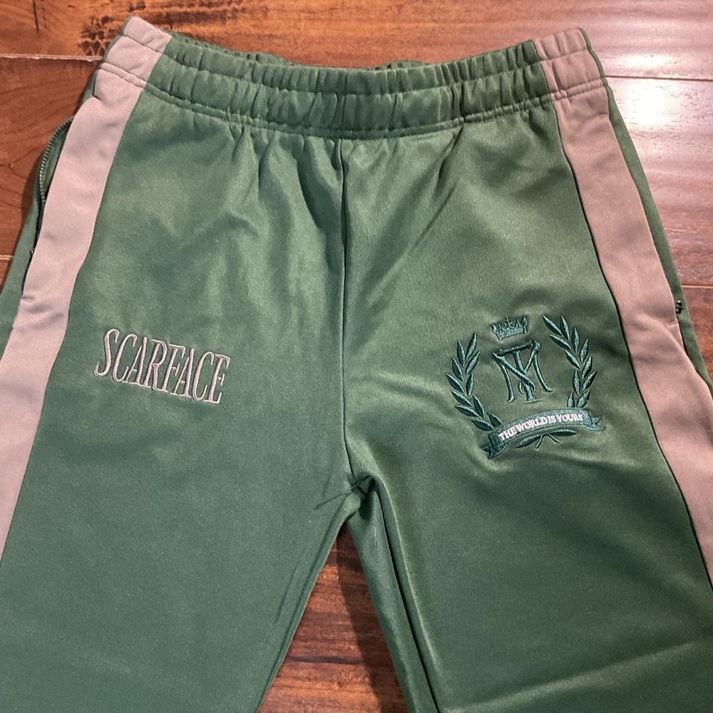 Scarface x Shoe Palace Mens Green Track Pants Grey Side Stripe Medium
